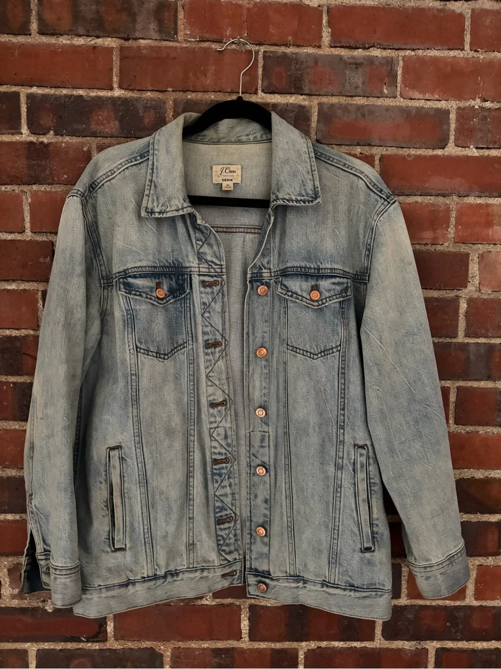 J. Crew Light Wash Denim Jacket in Faded Blue (oversized fit)